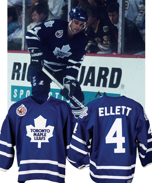 Dave Elletts 1992-93 Toronto Maple Leafs Game-Worn Jersey with LOA - Centennial Patch! - Nice Game Wear!