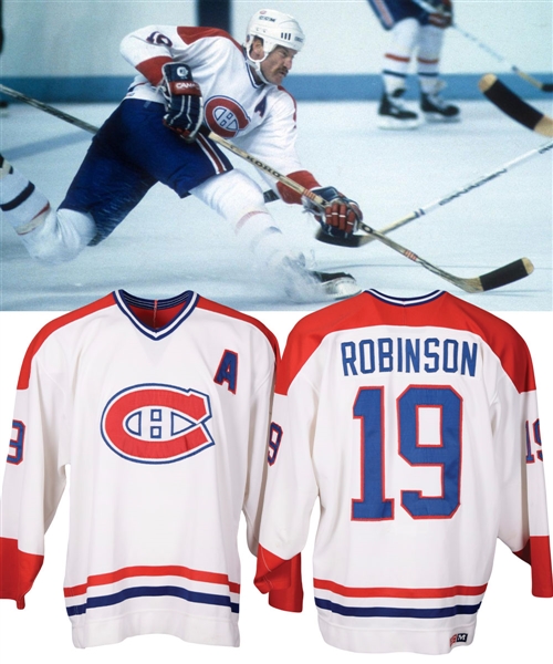 Larry Robinsons Late-1980s Montreal Canadiens Game-Worn Alternate Captains Home Jersey with LOA - Team Repairs!