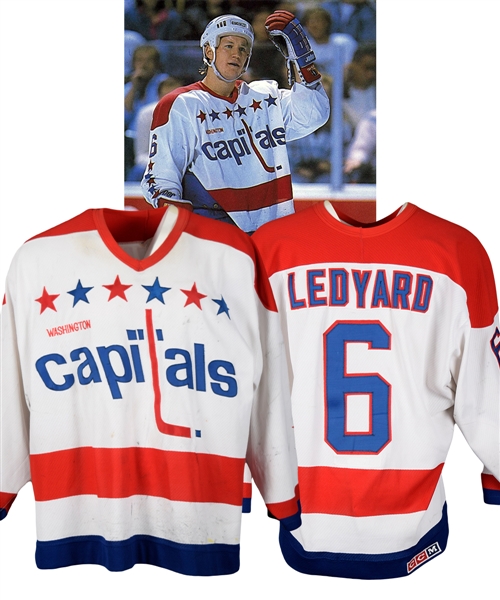 Grant Ledyards 1988-89 Washington Capitals Game-Worn Jersey - Team Repairs! - Photo-Matched!