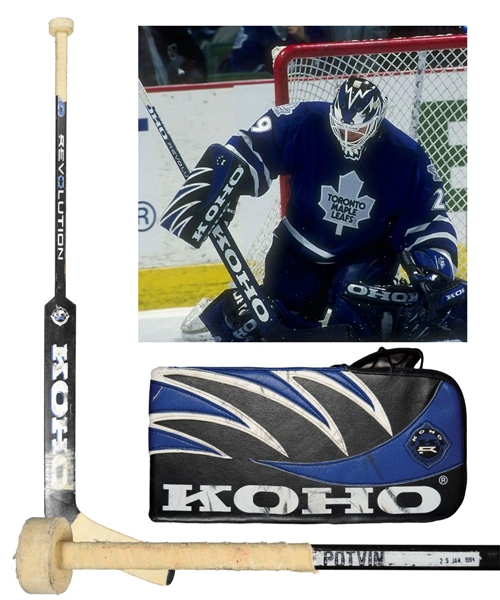 Felix Potvins 1990s Toronto Maple Leafs Koho Game-Used Blocker and Stick