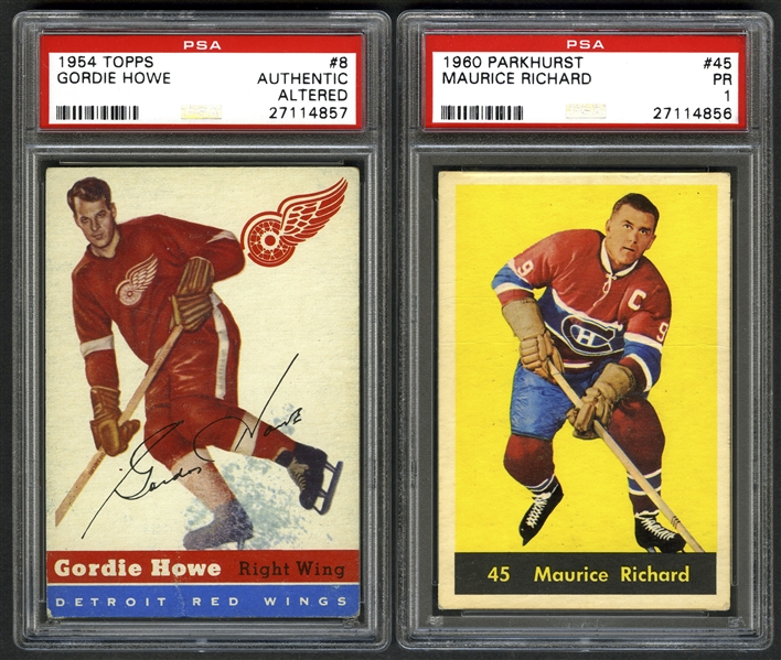 1954-55 Topps Hockey #8 HOFer Gordie Howe and 1960-61 Parkhurst Hockey #45 HOFer Maurice Richard - Both PSA-Graded