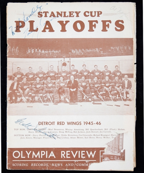 Detroit Red Wings and Boston Bruins 1946 Multi-Signed Programs (2) with Lindsay, Stewart, Cowley, Clapper and Lynn Patrick