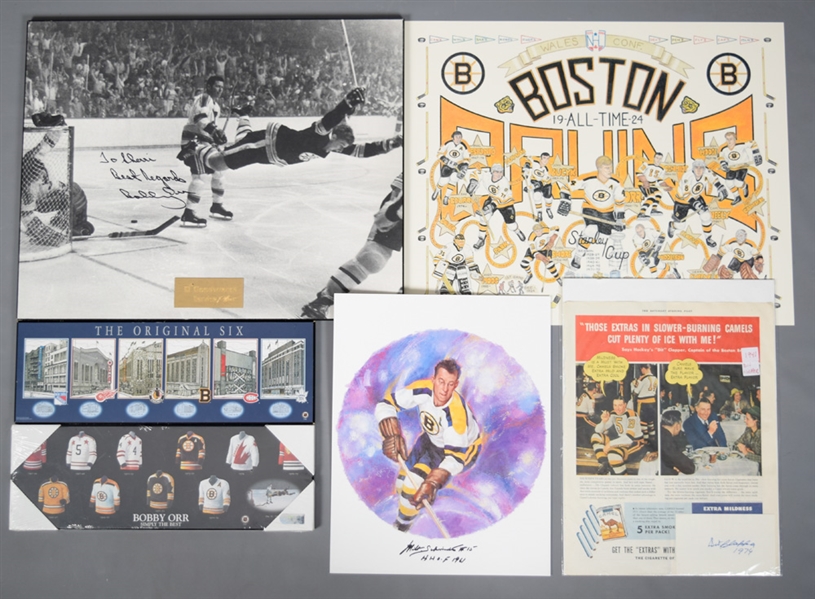 Boston Bruins Memorabilia and Autograph Collection with Bobby Orr Signed Frame and Dit Clapper Signed Index Card