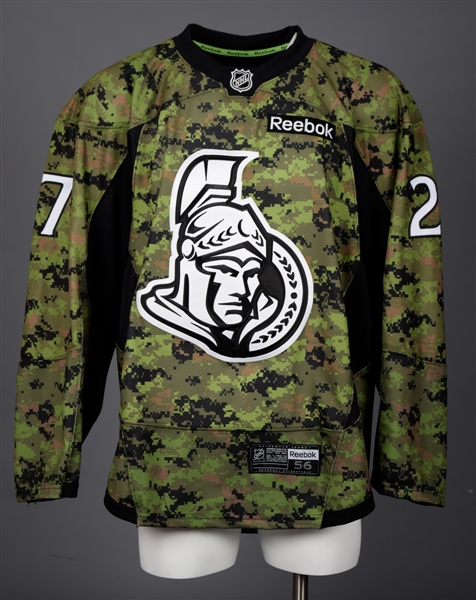 Curtis Lazars 2014-15 Ottawa Senators "Military Night" Warm-Up Worn Signed Jersey with COA