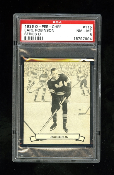 1936-37 O-Pee-Chee Series "D" (V304D) Hockey Card #115 Earl Robinson - Graded PSA 8