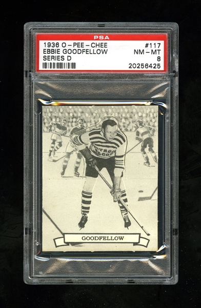 1936-37 O-Pee-Chee Series "D" (V304D) Hockey Card #117 HOFer Ebbie Goodfellow - Graded PSA 8 - Highest Graded!