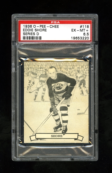 1936-37 O-Pee-Chee Series "D" (V304D) Hockey Card #118 HOFer Eddie Shore - Graded PSA 6.5 