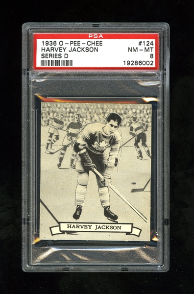 1936-37 O-Pee-Chee Series "D" (V304D) Hockey Card #124 HOFer Harvey Jackson - Graded PSA 8 - Highest Graded!