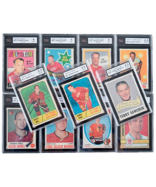 Gordie Howe, Bobby Hull and Terry Sawchuk 1967-72 Topps and O-Pee-Chee Hockey KSA-Graded Card Collection of 23
