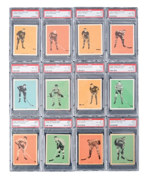 1933-34 Hamilton Gum (V288) Hockey PSA-Graded Complete 21-Card Hockey Set - Second Current and Second All-Time Finest PSA Set!