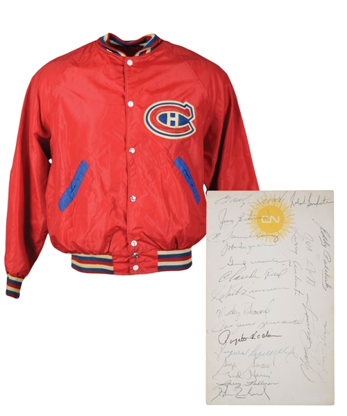 Montreal Canadiens 1960s Team Jacket and 1968-69 Team-Signed CN Rail Menu