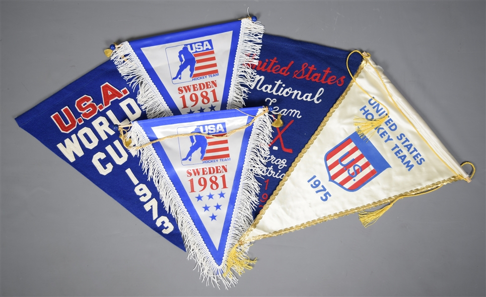 Bob Johnson’s 1973-81 Team USA Hockey Presentational Pennant Collection of 5