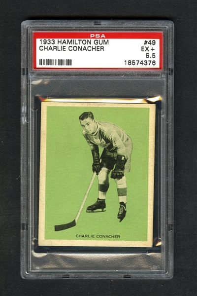 1933-34 Hamilton Gum (V288) Hockey Card #49 HOFer Charlie Conacher RC - Graded PSA 5.5