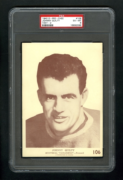 1940-41 O-Pee-Chee (V301-2) Hockey Card #106 Johnny Quilty RC - Graded PSA 6 - Highest Graded!