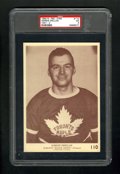 1940-41 O-Pee-Chee (V301-2) Hockey Card #110 HOFer Gordie Drillon - Graded PSA 5