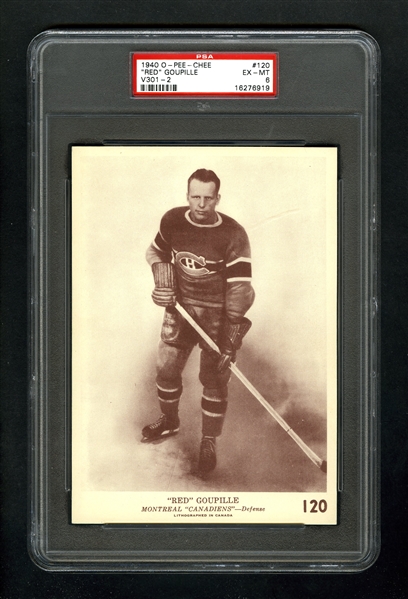 1940-41 O-Pee-Chee (V301-2) Hockey Card #120 Red Goupille - Graded PSA 6