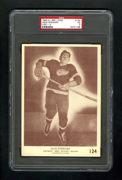 1940-41 O-Pee-Chee (V301-2) Hockey Card #124 HOFer Jack Stewart RC - Graded PSA 3