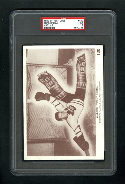 1940-41 O-Pee-Chee (V301-2) Hockey Card #130 HOFer Turk Broda - Graded PSA 5 - Highest Graded!