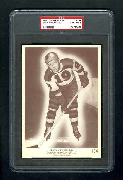 1940-41 O-Pee-Chee (V301-2) Hockey Card #134 Jack Crawford RC - Graded PSA 8 - Highest Graded!