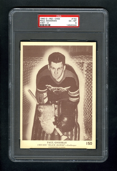 1940-41 O-Pee-Chee (V301-2) Hockey Card #150 Paul Goodman RC - Graded PSA 6 - Highest Graded!