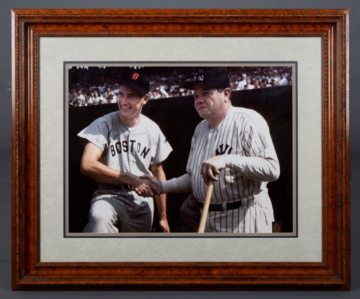 Ted Williams and Babe Ruth Framed Photo Signed by Ted Williams with COA (35 1/2" x 29 1/2")