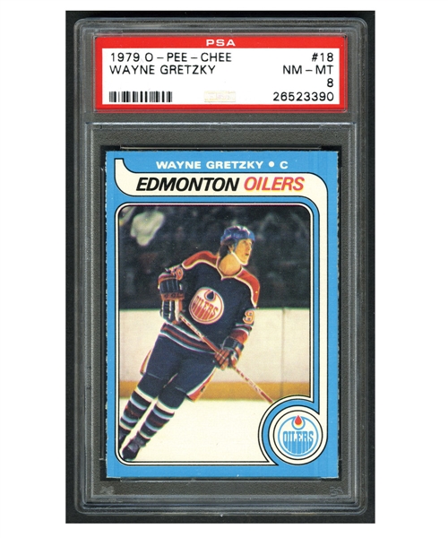 1979-80 O-Pee-Chee Hockey #18 HOFer Wayne Gretzky RC Card - Graded PSA 8