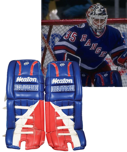 Mike Richters 1993-94 New York Rangers Signed Game-Worn Heaton Helite III Goalie Pads