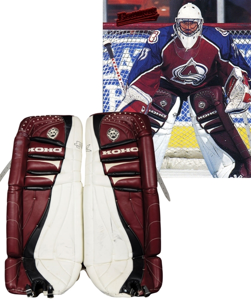 Patrick Roys 1995-96 Colorado Avalanche Game-Worn Koho Revolution Goalie Pads - Photo-Matched!