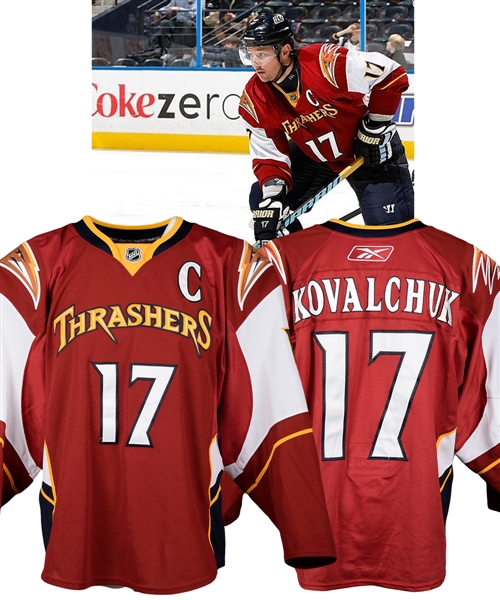 Ilya Kovalchuks 2008-09 Atlanta Trashers Game-Worn Captains Third Jersey with Team LOA