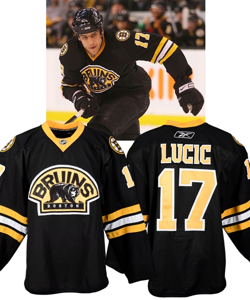 Milan Lucics 2008-09 Boston Bruins Game-Worn Third Jersey with Team LOA - Photo-Matched! 