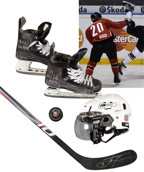 John Tavares 2008 IIHF World Junior Championships Team Canada Signed Game-Used Skates and Stick Plus 2007 Super Series Game-Worn Helmet