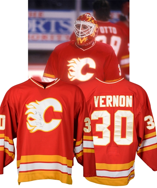 Mike Vernons 1993-94 Calgary Flames Signed Game-Worn Jersey with LOA
