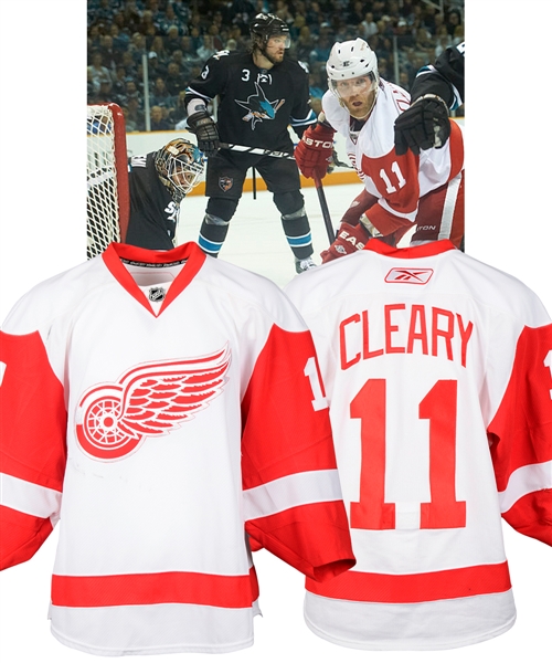Dan Clearys 2010-11 Detroit Red Wings Game-Worn Playoffs Jersey with Team LOA