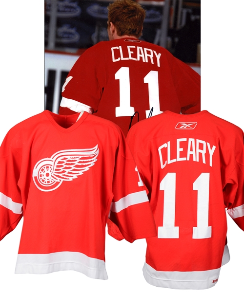 Dan Clearys 2006-07 Detroit Red Wings Game-Worn Jersey with Team LOA - "100th NHL Assist" - Photo-Matched!
