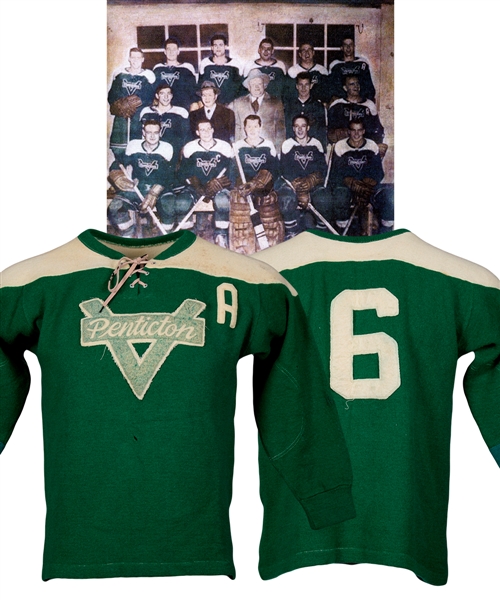 Ernie Rucks 1951-52 Penticton Vees Game-Worn Inaugural Season Alternate Captains Wool Jersey - Team Repairs!