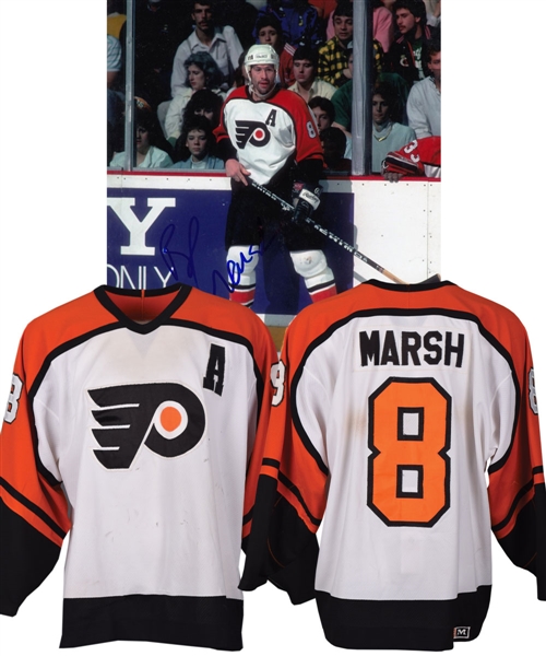Brad Marshs Circa 1987-88 Philadelphia Flyers Game-Worn Alternate Captains Jersey - 15+ Team Repairs!