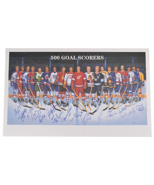 500-Goal Scorers Lithograph Autographed by 16 with Richard, Beliveau and Howe (23" x 37") 