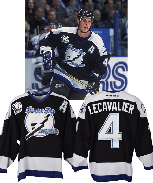 Vincent Lecavaliers 2001-02 Tampa Bay Lightning Game-Worn Alternate Captains Jersey with Team LOA - 10 Year Patch! - Photo-Matched!