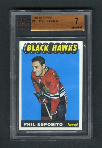 1965-66 Topps Hockey #116 HOFer Phil Esposito RC - Graded BVG 7