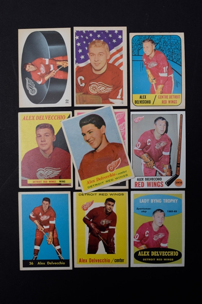 Alex Delvecchio 1957-71 Hockey Card Collection of 13