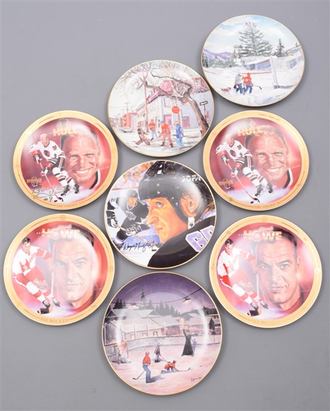 Michel Lapensee “Portraits of the Canadiens” Limited-Edition Plates Collection of 3 Plus Gretzky, Howe and Hull Porcelain Plates (5)