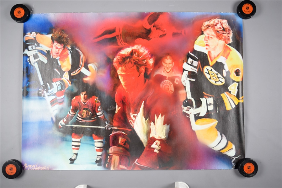 Bobby Orr "Career Highlights" Original Enhanced Print on Canvas by Renowned Artist Murray Henderson (25 ½” x 36”)