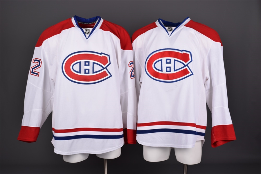 Paul Maras and Jeff Halperns 2010-11 Montreal Canadiens Game-Worn Away Jerseys with Team LOAs