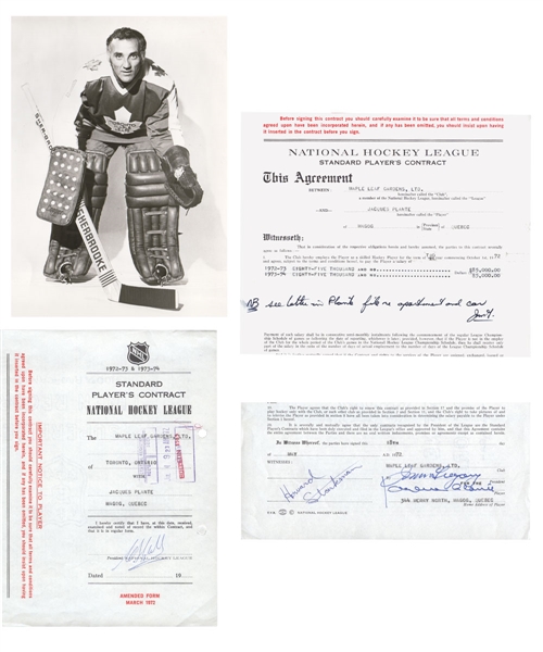 Jacques Plantes 1972-74 Toronto Maple Leafs Official NHL Contract Signed by Plante and Campbell