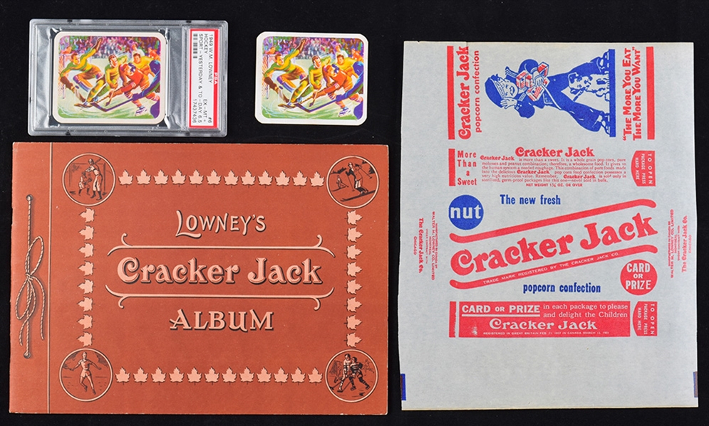 1949-50 Cracker Jack Sport "Yesterday & To-Day" Album, Wrapper and PSA-Graded Hockey Card