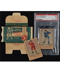 1951-52 Parkhurst Parkies Hockey Wrapper Box Plus #63 Alex Delvecchio Rookie Card and #72 Howie Meeker PSA-Graded RC 