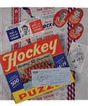 Maurice "Rocket" Richard 1950s Memorabilia Collection with 1953-54 Canadiens Puzzle, Dixon Pencil, Triple-Signed Check, Supreme Bread Blotter and Bread Wrapper and Much More!