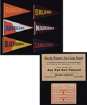 1937 Red Ball Gum NHL Mini Pennant Near Complete Set (6/8), Gum Wrapper and Promotion Redemption Envelope