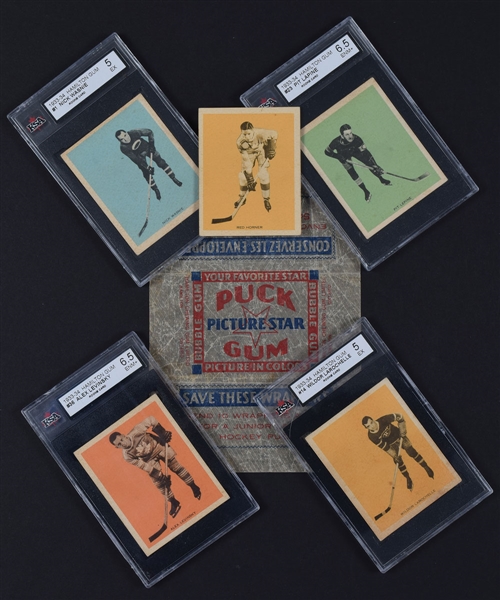 1933-34 Hamilton Gum Hockey Card Wrapper Plus Cards #1 Wasnie, #14 Larochelle, #21 Horner, #23 Lepine and #36 Levinsky