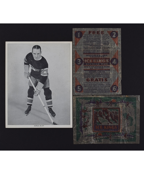 1933-34 World Wide Gum Ice Kings Hockey Wrappers (2) Including Both Variations and Aurele Joliat Premium Photo